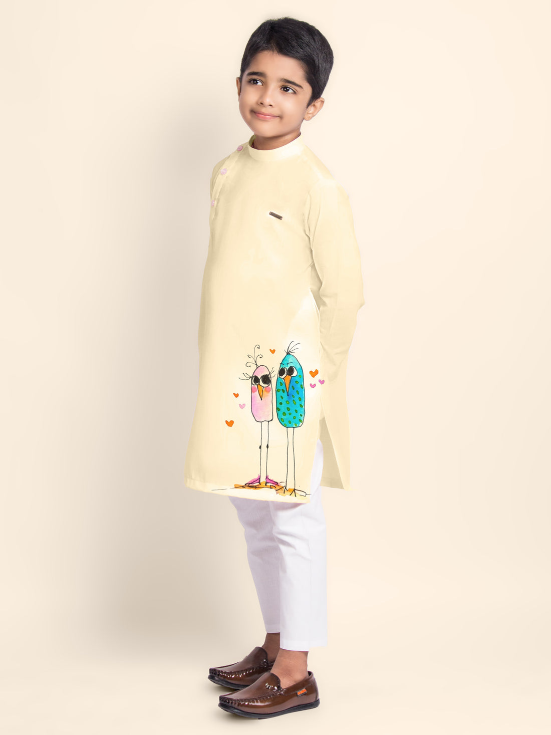 Boys Cream Kurta with Print