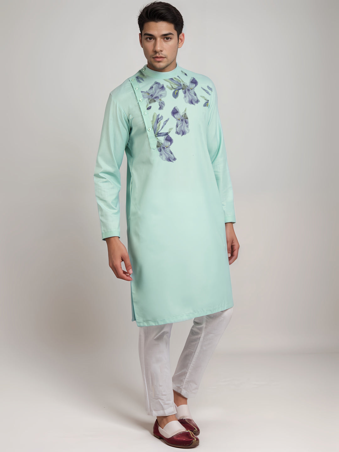 Mens Green Printed Kurta