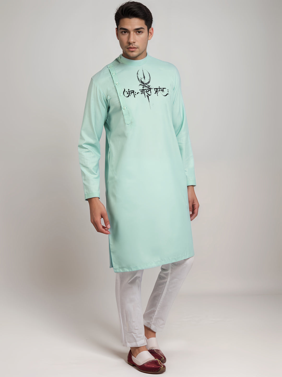 Mens Green Printed Kurta