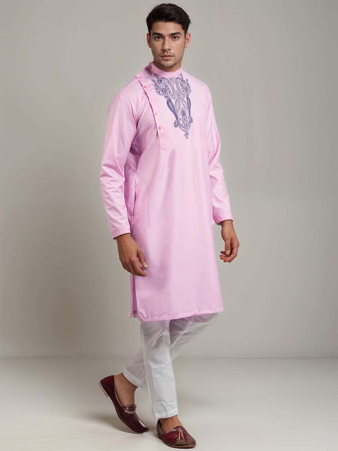 Mens Pink Printed Kurta