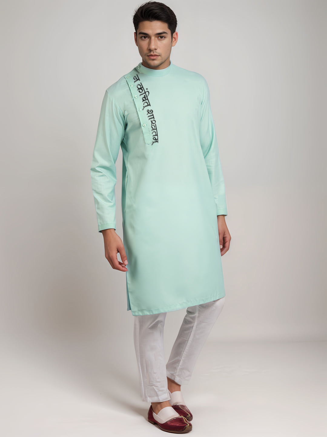 Mens Green Printed Kurta