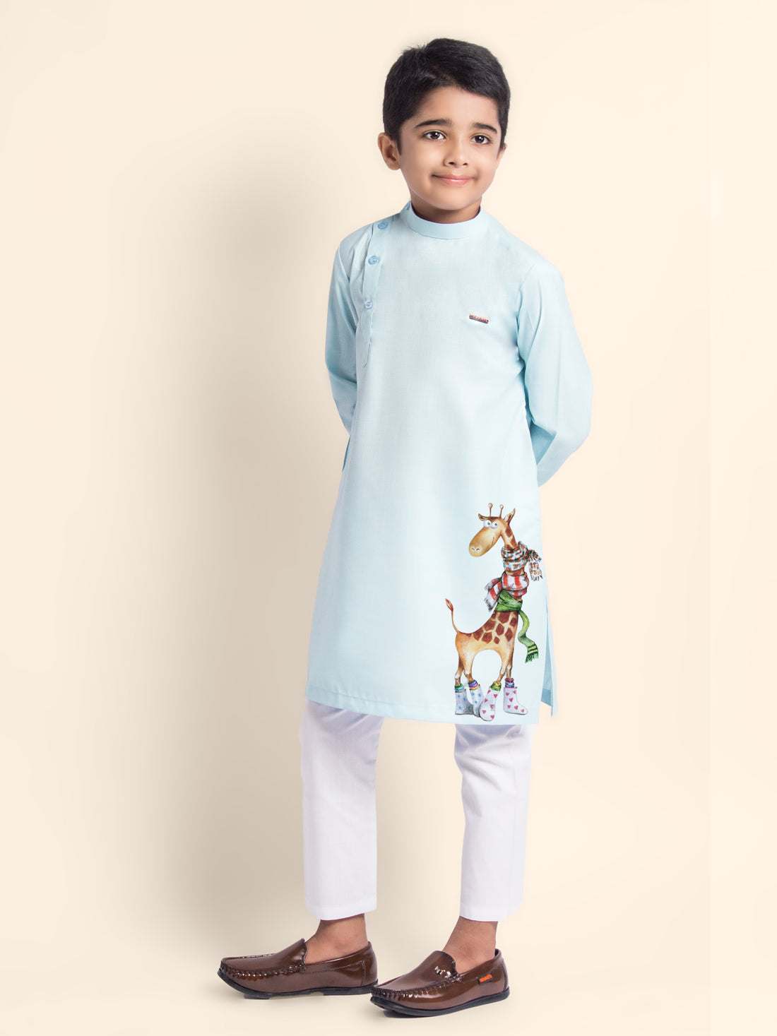 Boys Sky Blue Kurta with Print