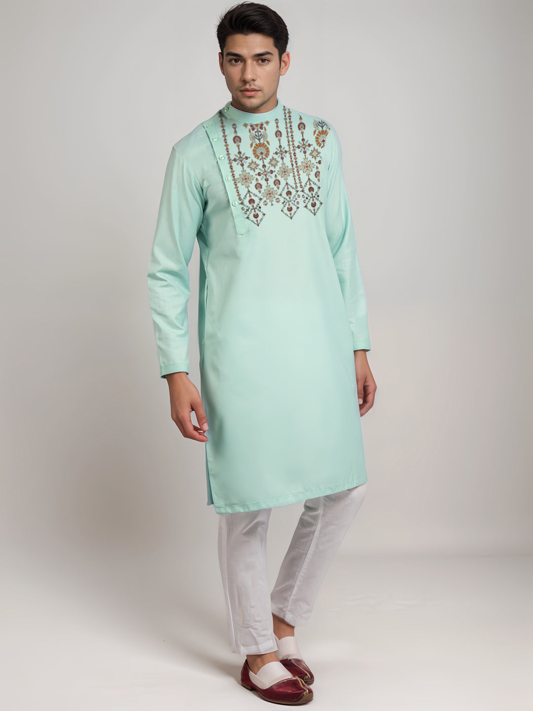 Mens Green Printed Kurta