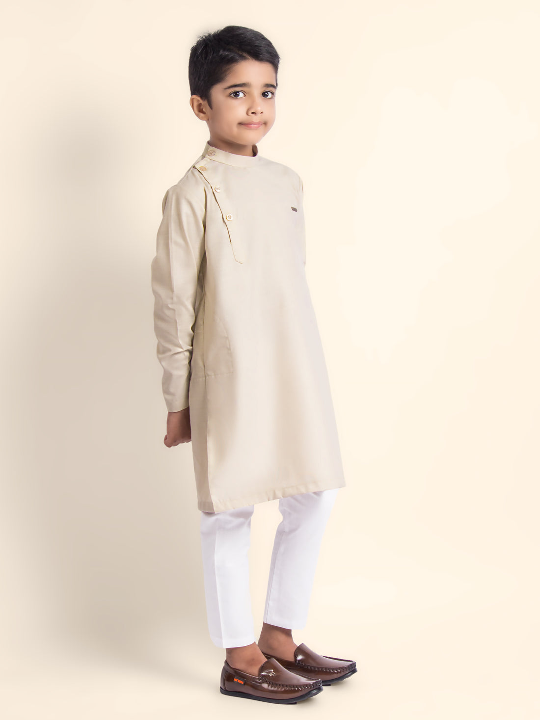 Boys Beige Cotton Kurta