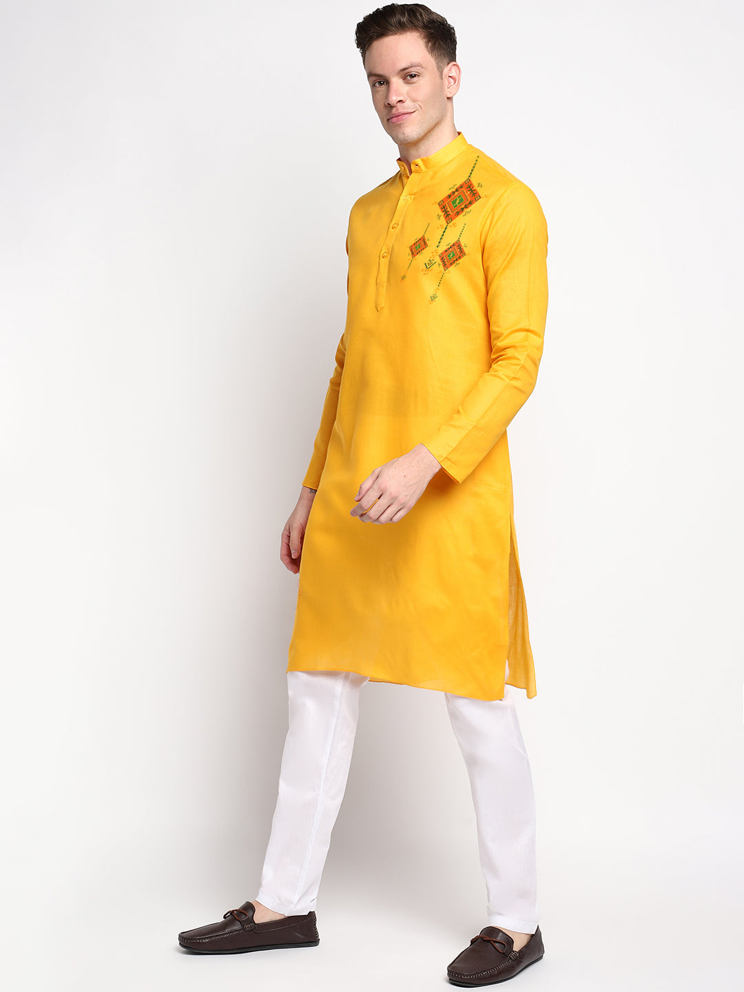 Mens Yellow Printed Kurta