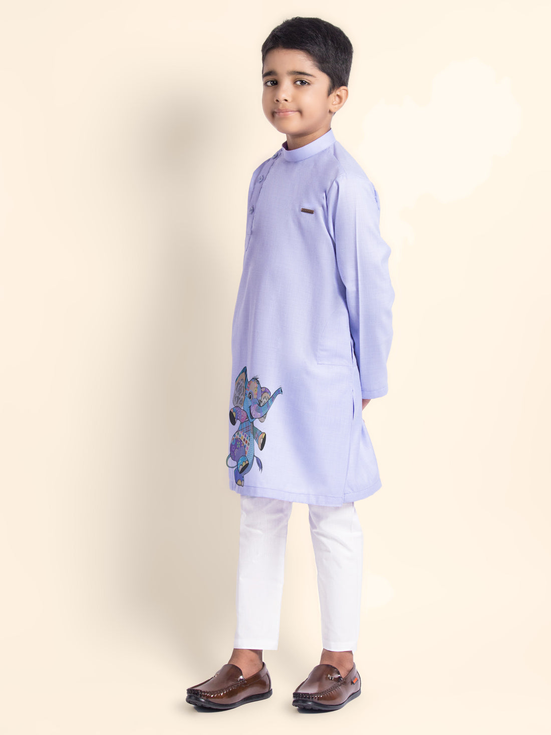 Boys Purple Kurta with Print