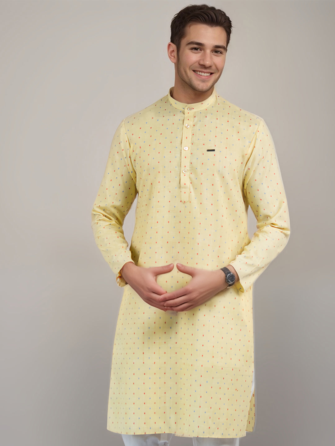 Mens Yellow Digital Printed Kurta