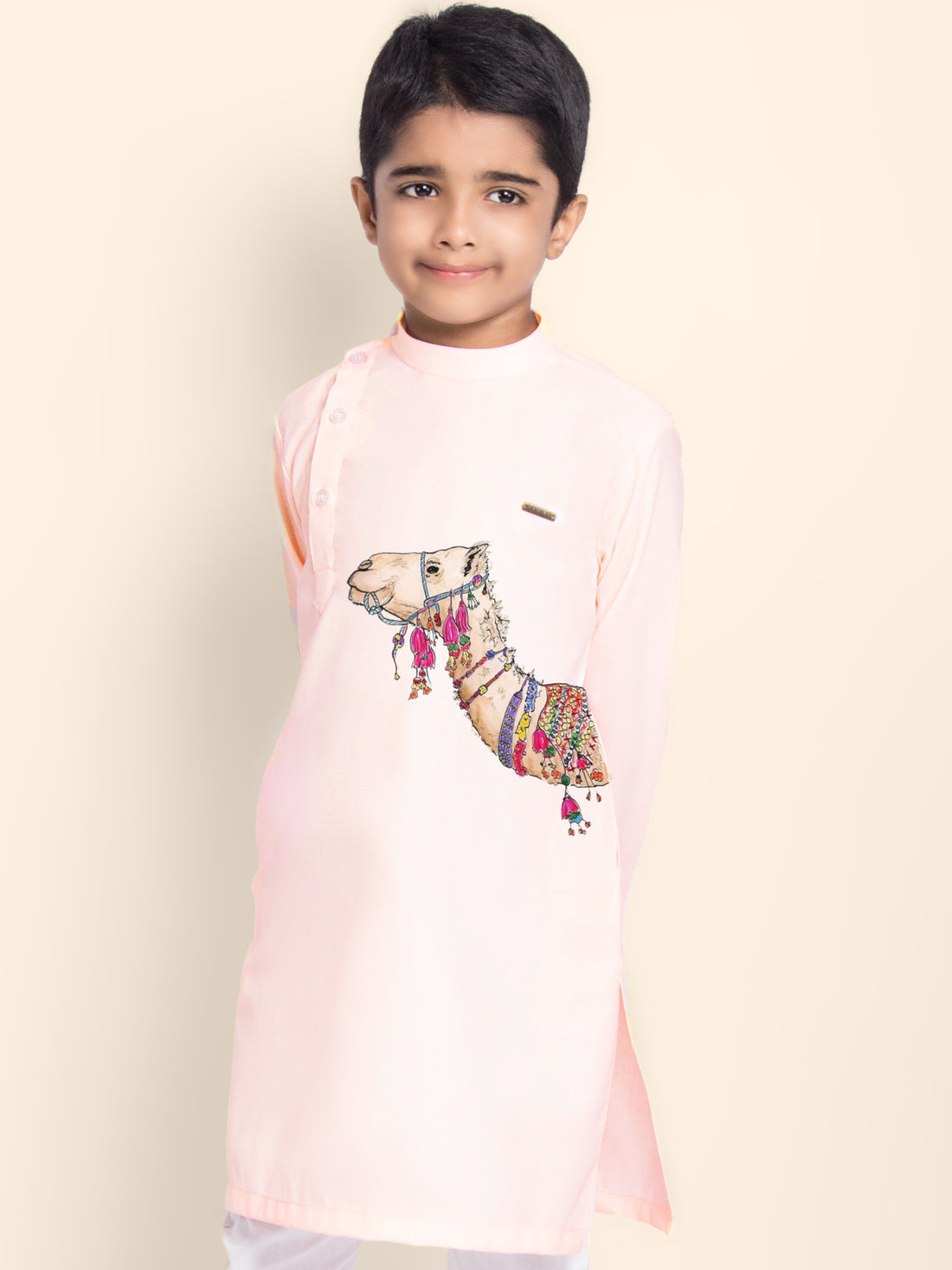 Boys Pink Kurta with Print