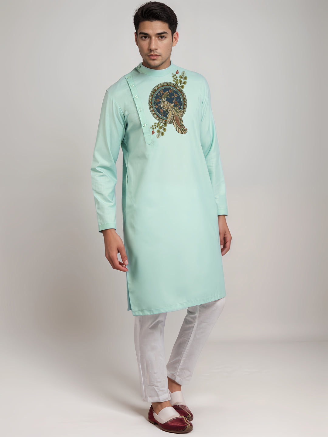 Mens Green Printed Kurta