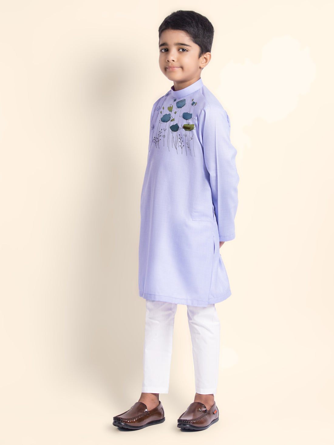 Boys Purple Kurta with Print