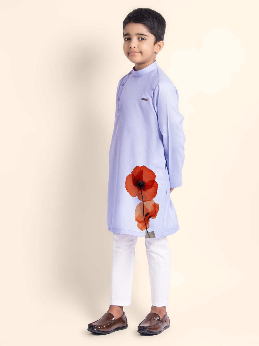 Boys Purple Kurta with Print