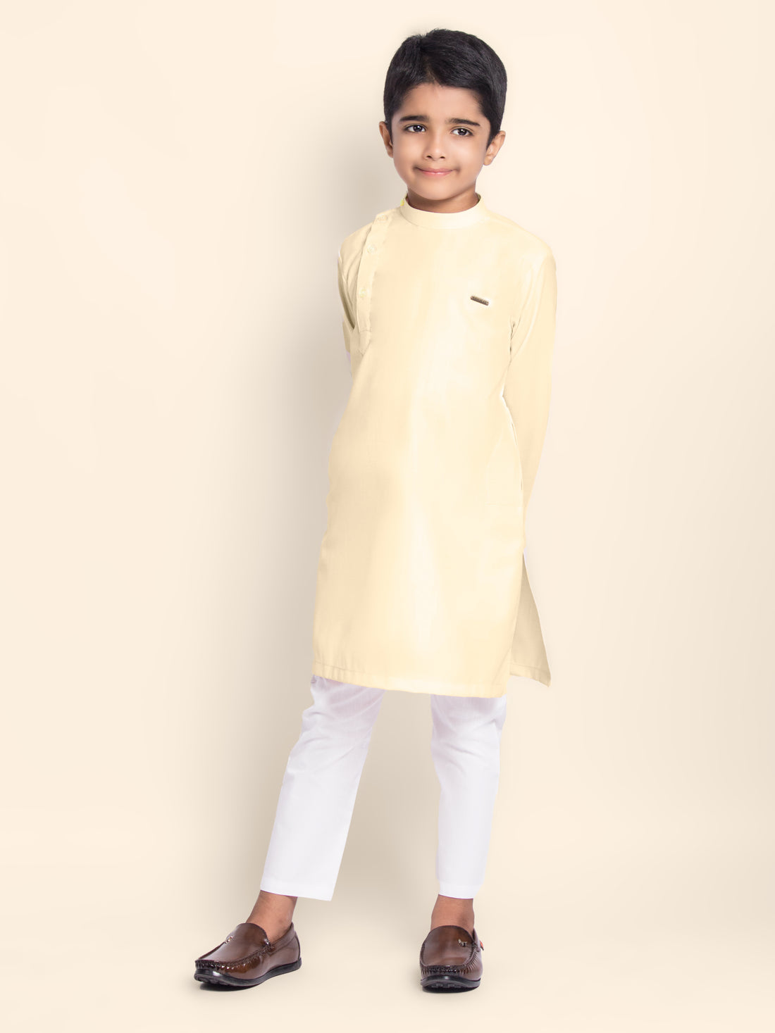 Boys Cream Side Placket Kurta