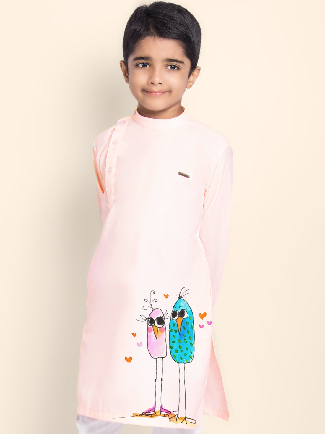 Boys Pink Kurta with Print