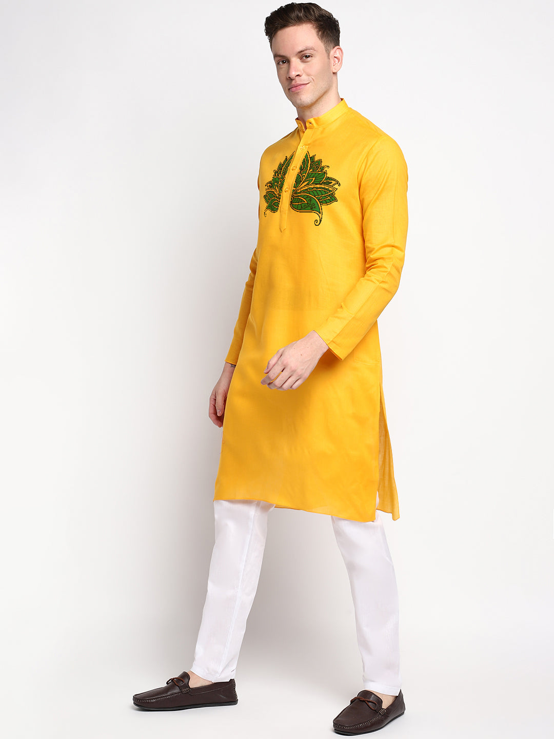 Mens Yellow Printed Kurta