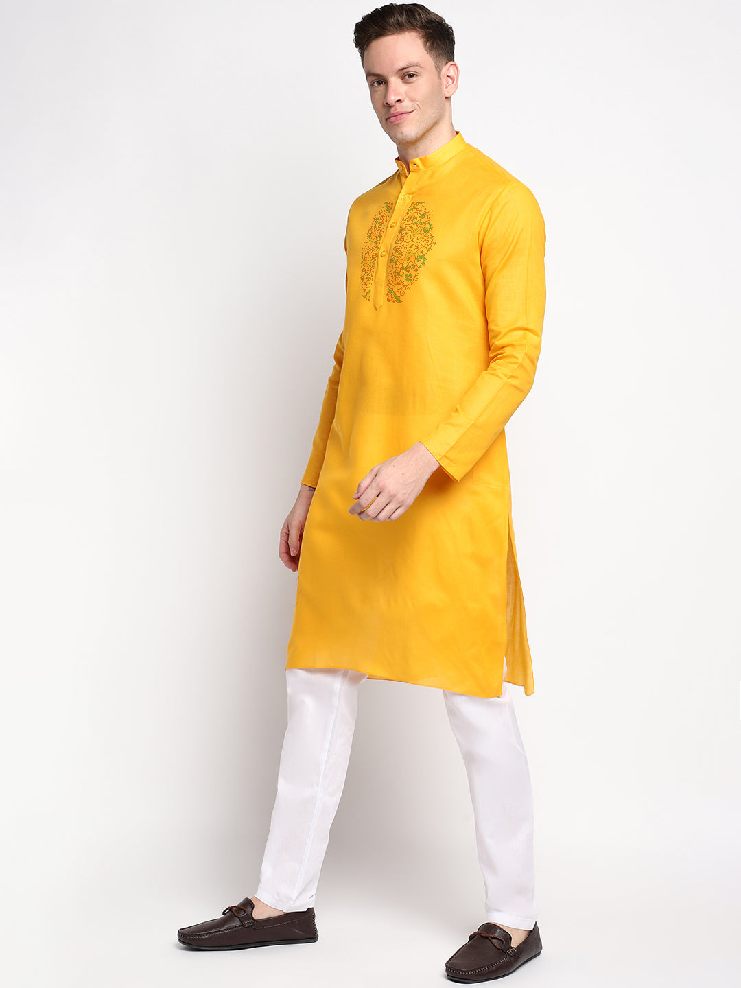 Mens Yellow Printed Kurta