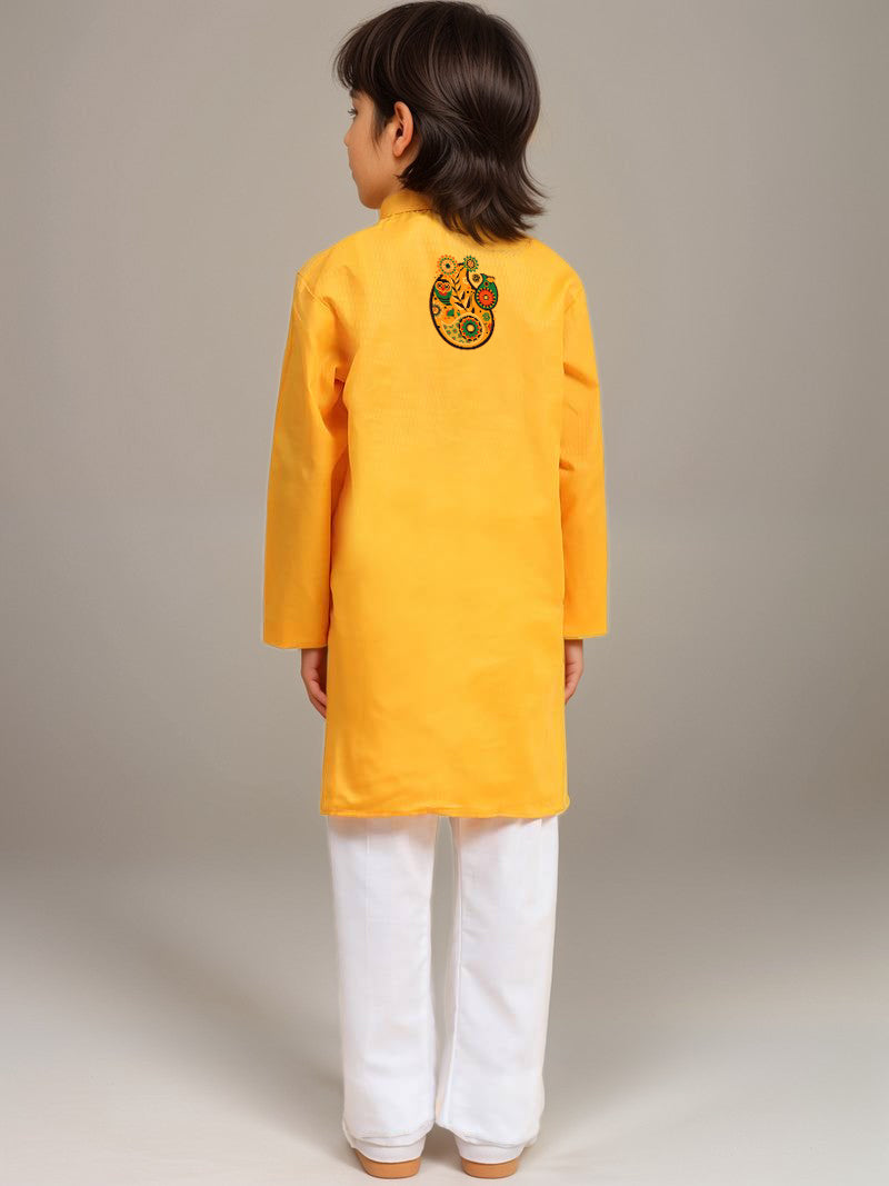 Boys Yellow Cotton Kurta with Print