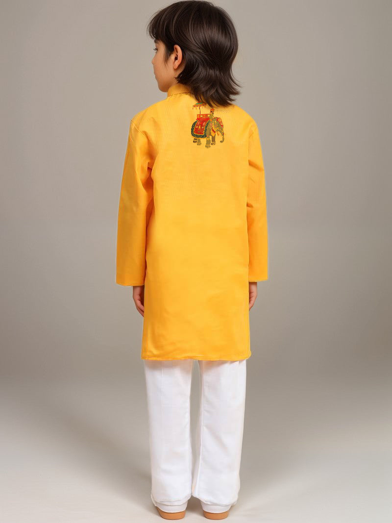 Boys Yellow Cotton Kurta with Print