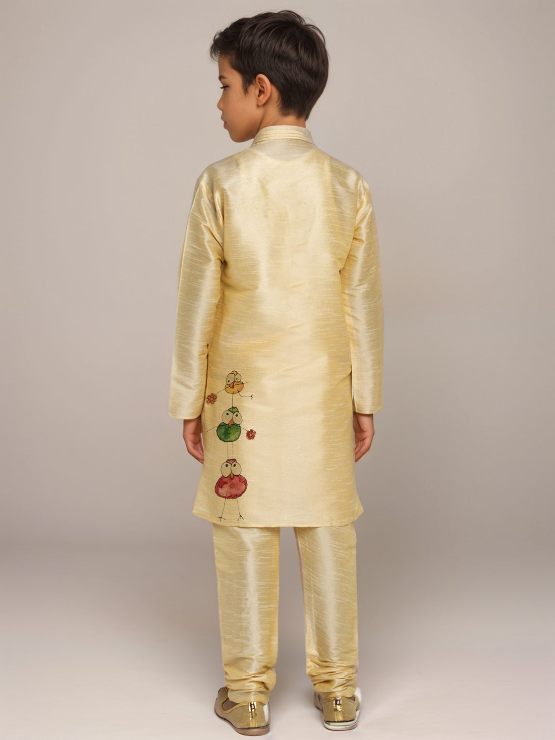 Boys Beige Printed Dupion Silk Kurta