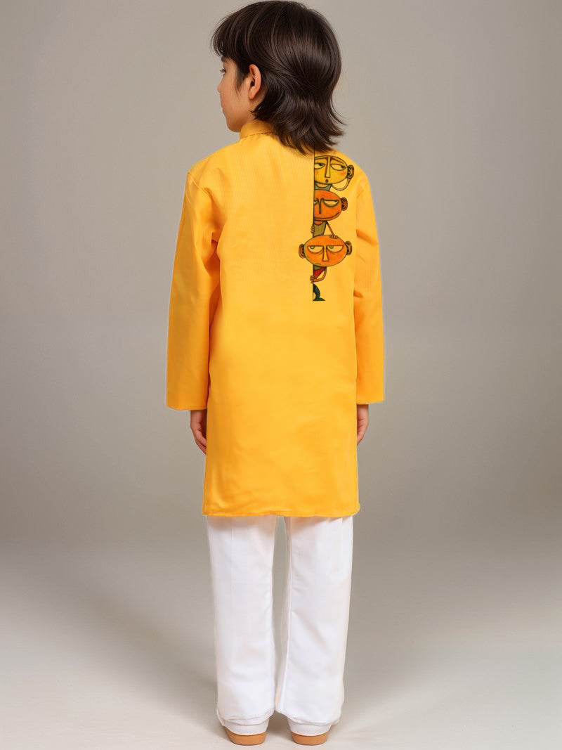 Boys Yellow Cotton Kurta with Print