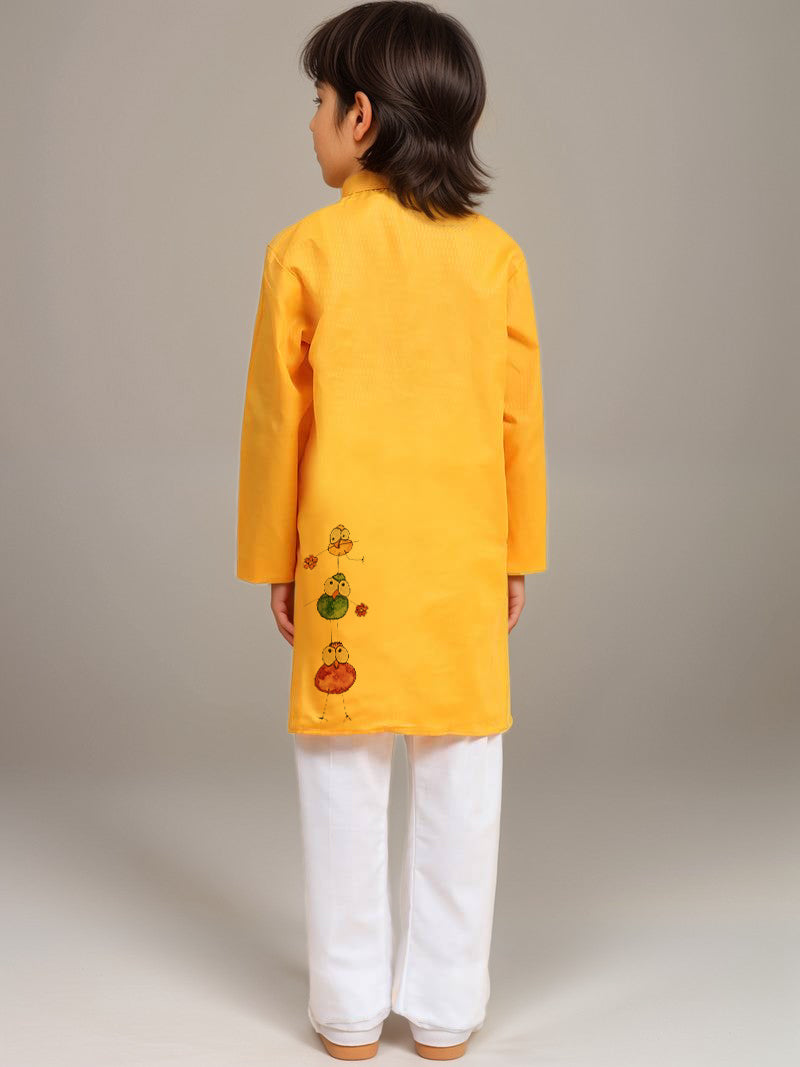 Boys Yellow Cotton Kurta with Print