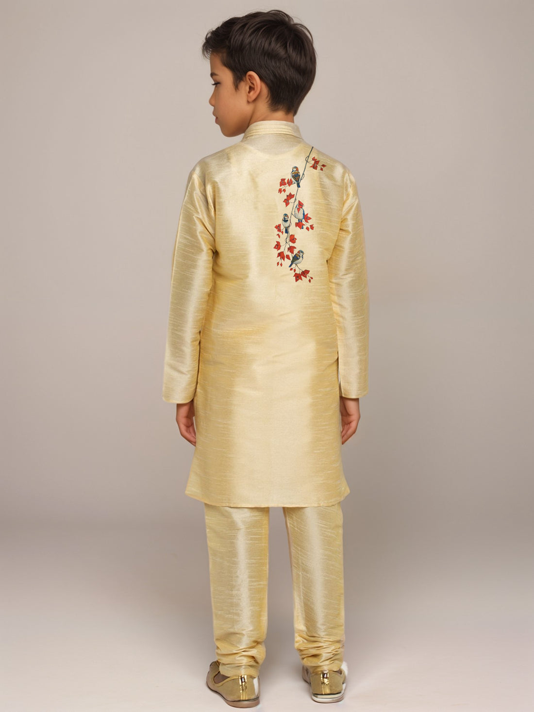 Boys Beige Printed Dupion Silk Kurta