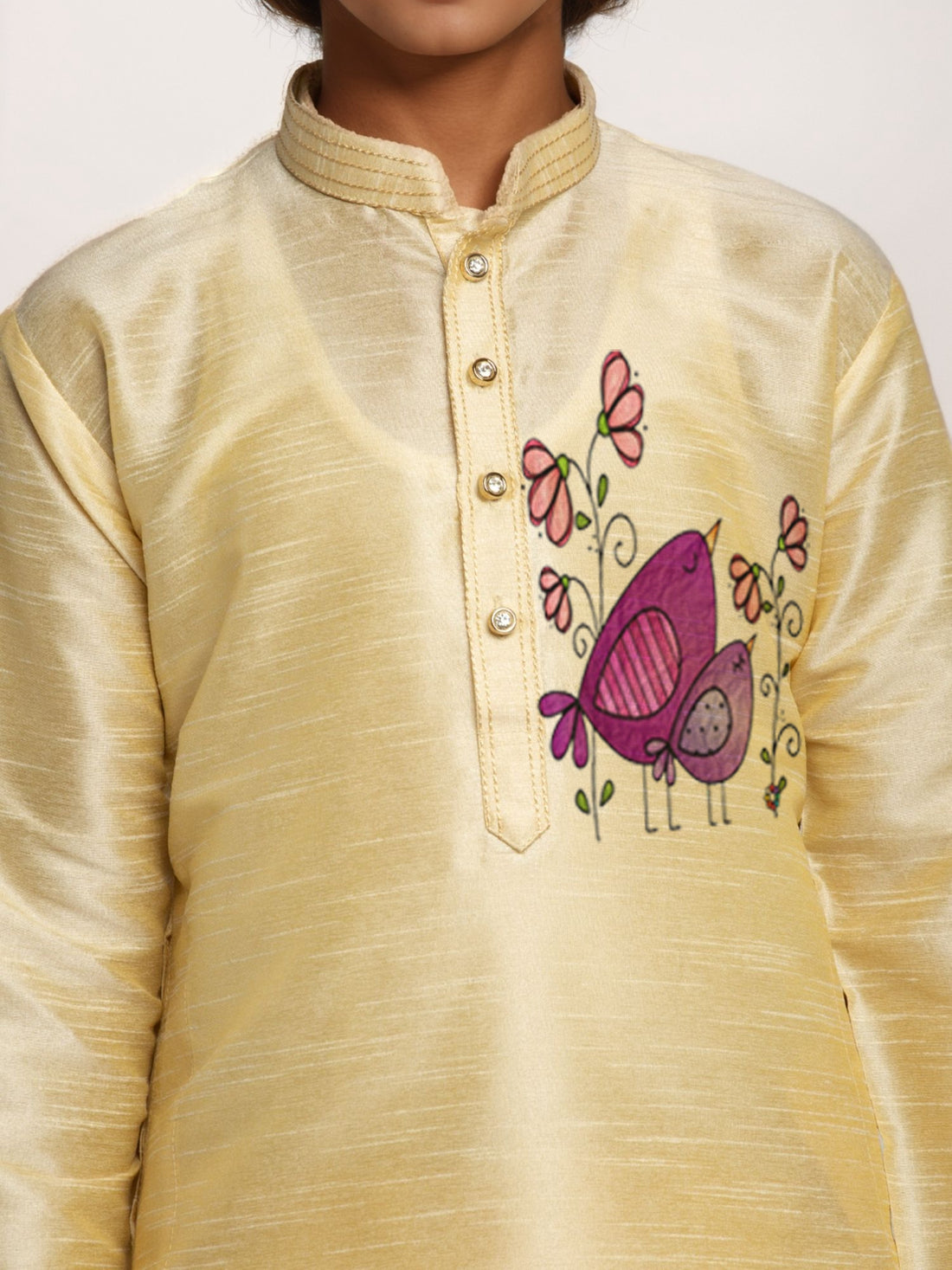 Boys Beige Printed Dupion Silk Kurta