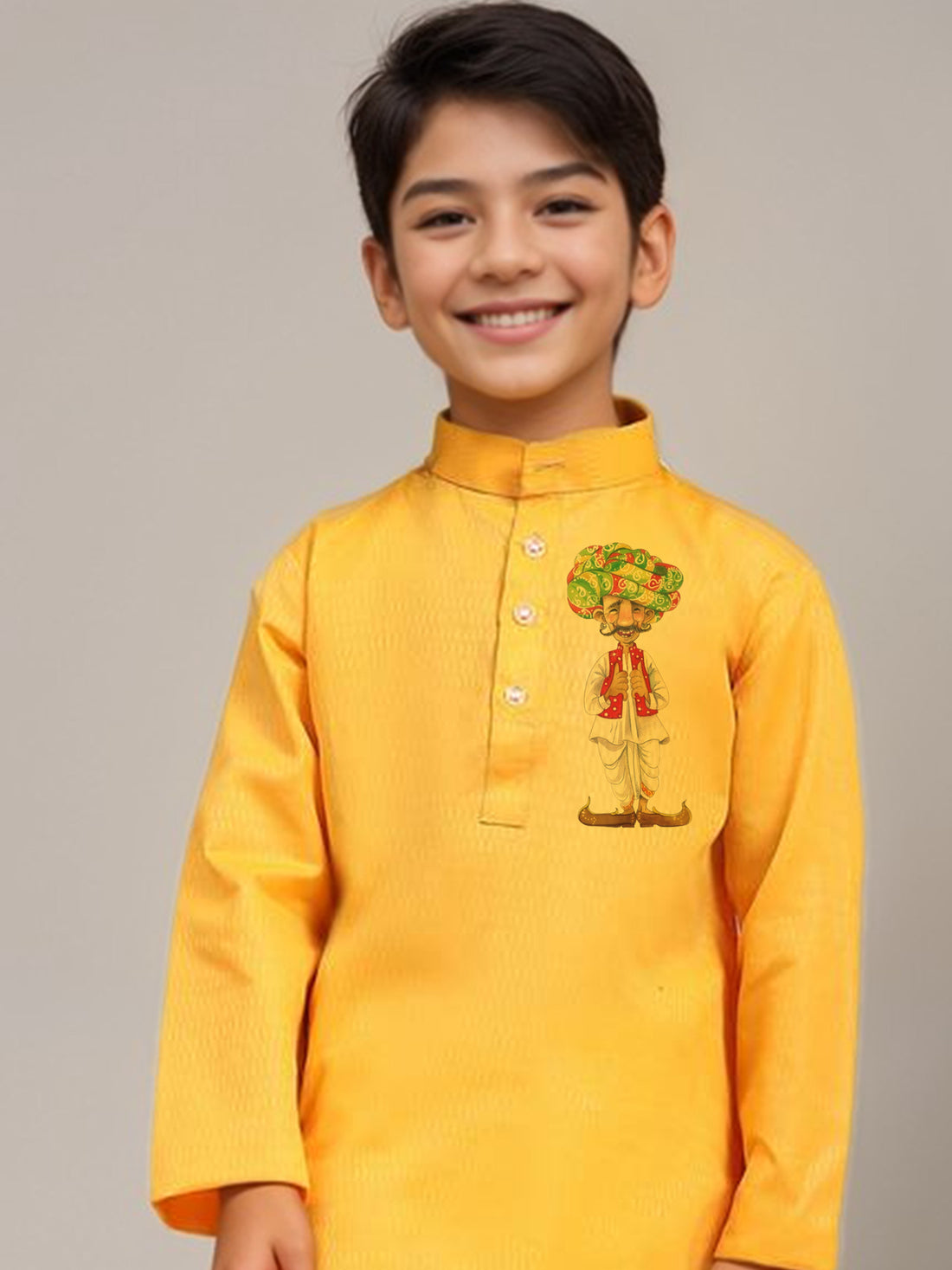 Boys Yellow Cotton Kurta with Print