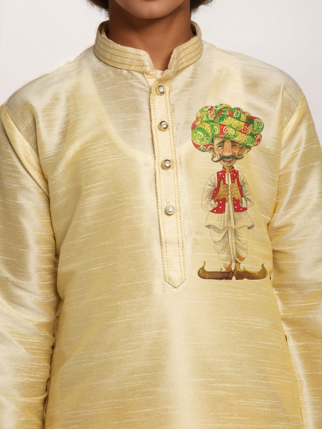 Boys Beige Printed Dupion Silk Kurta