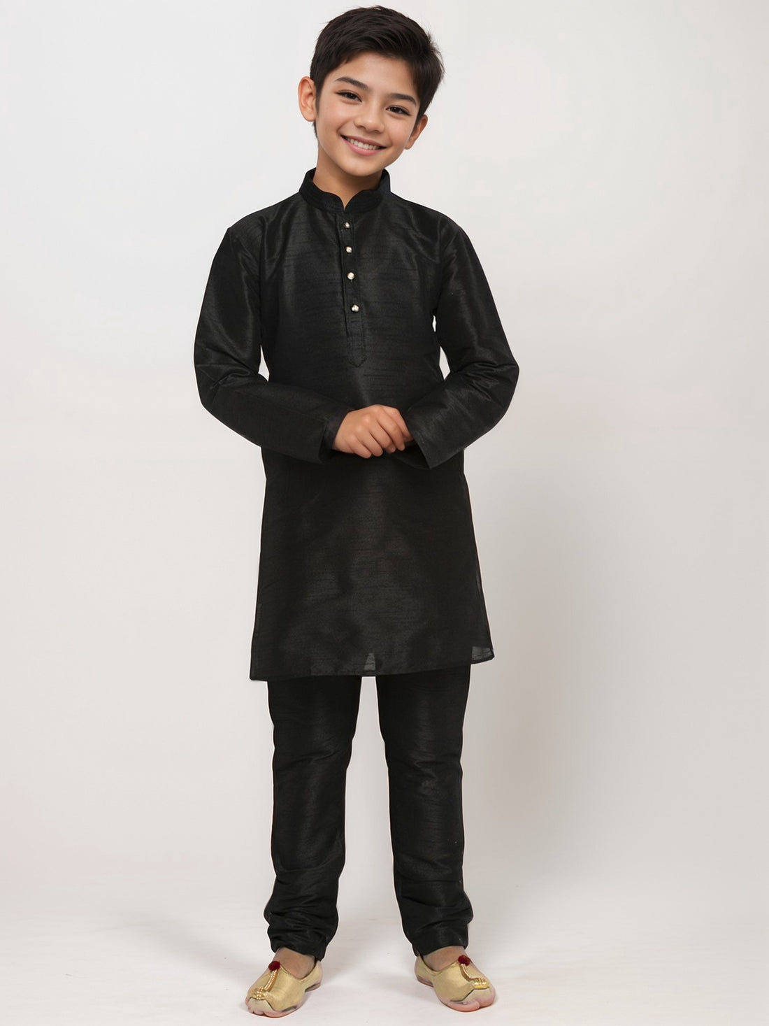 Boys Black Dupion Silk Kurta