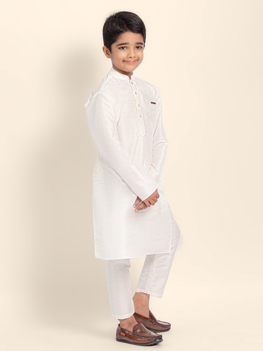 Boys White Dupion Silk Kurta