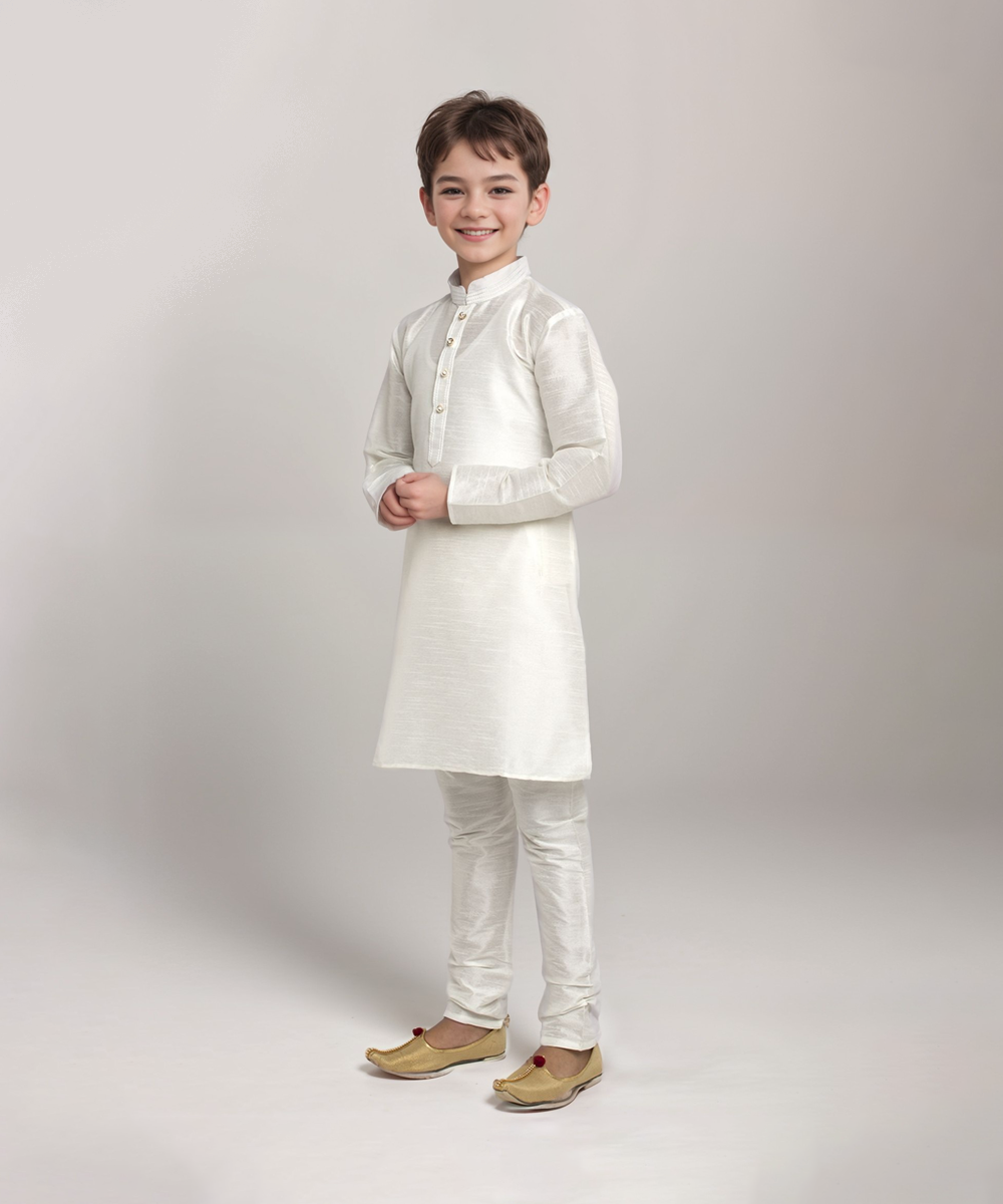 Boys White Dupion Silk Kurta