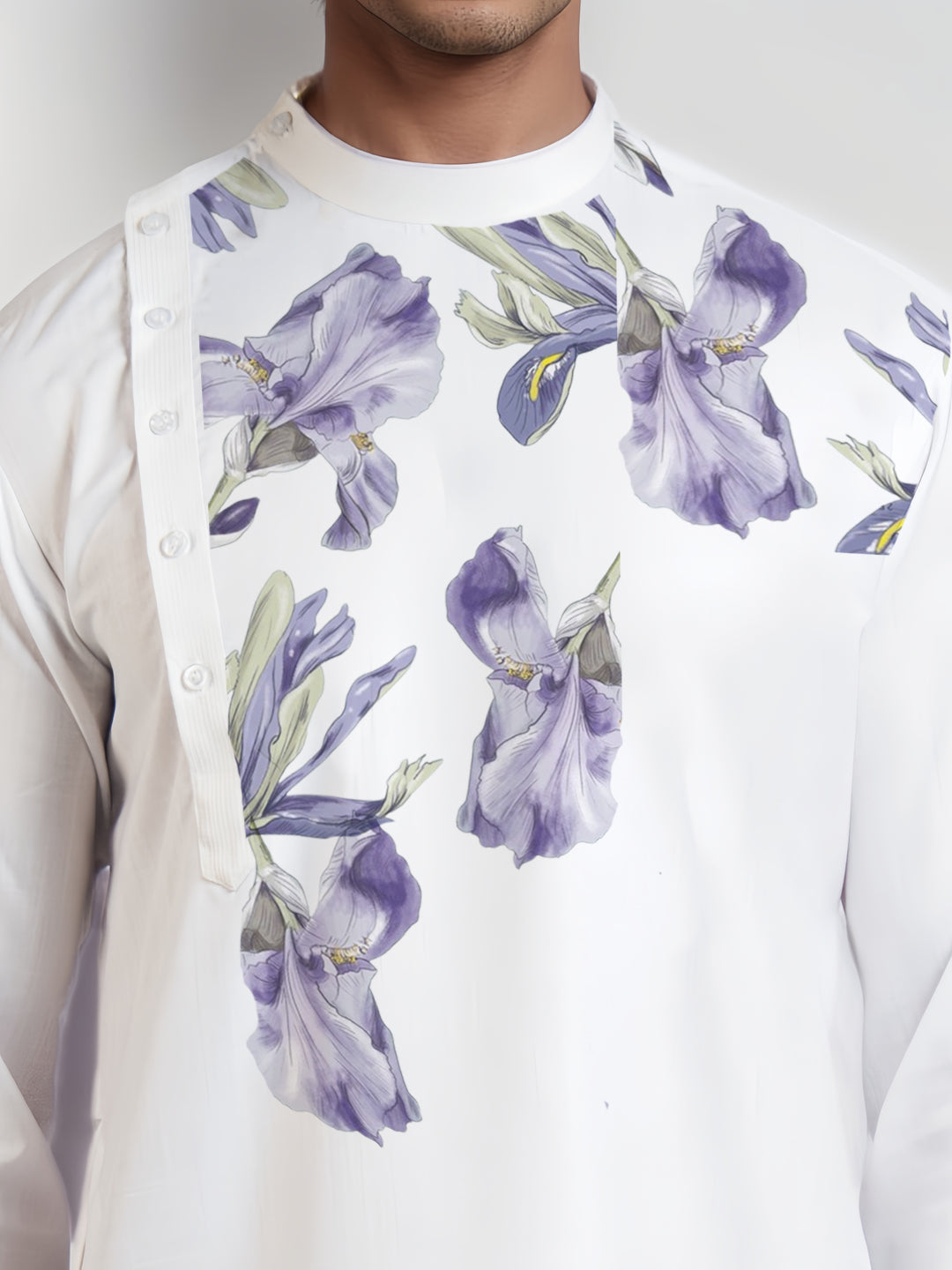 Mens White Printed Kurta