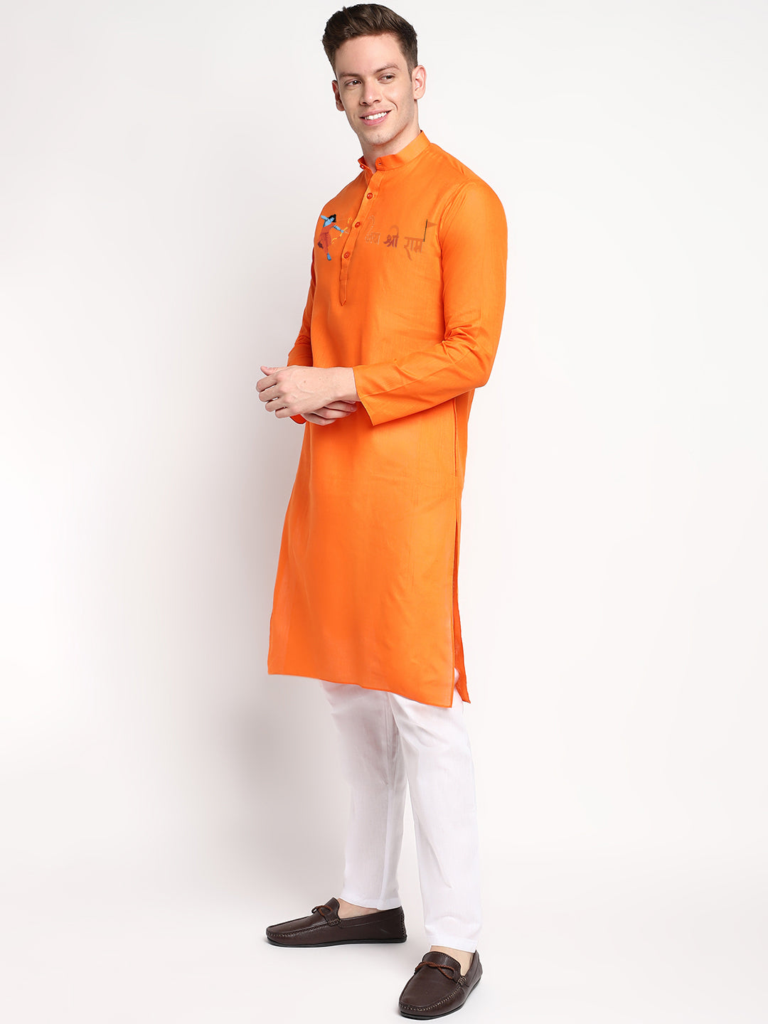 Mens Orange Printed Kurta