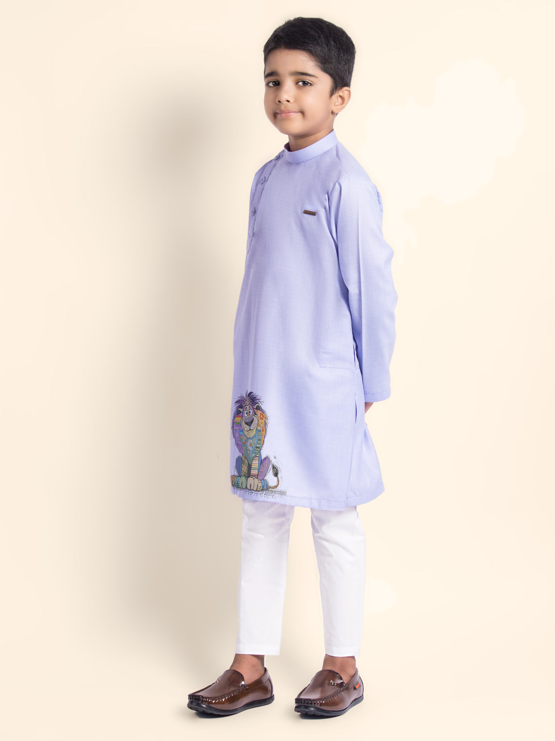 Boys Purple Kurta with Print