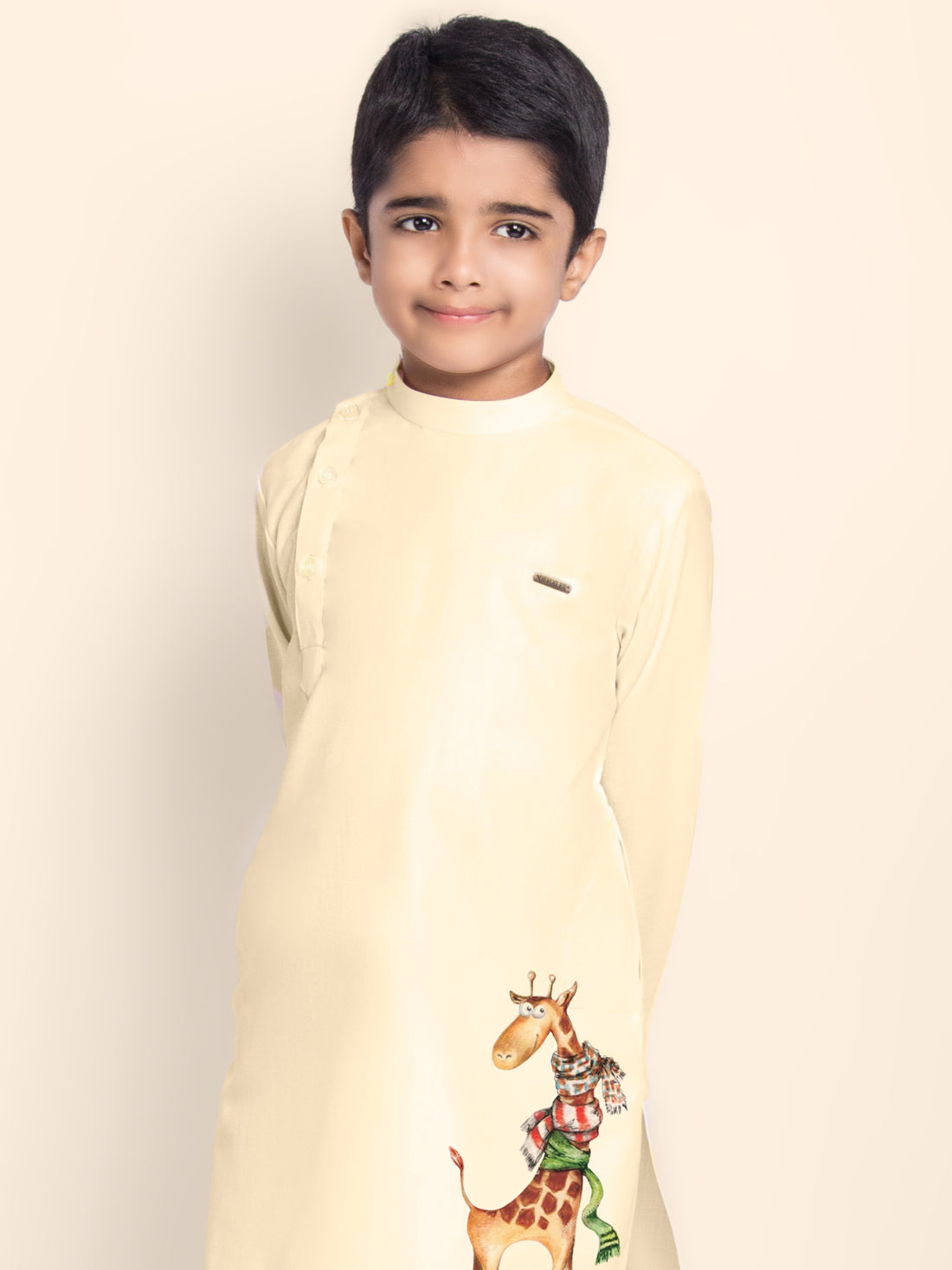 Boys Cream Kurta with Print