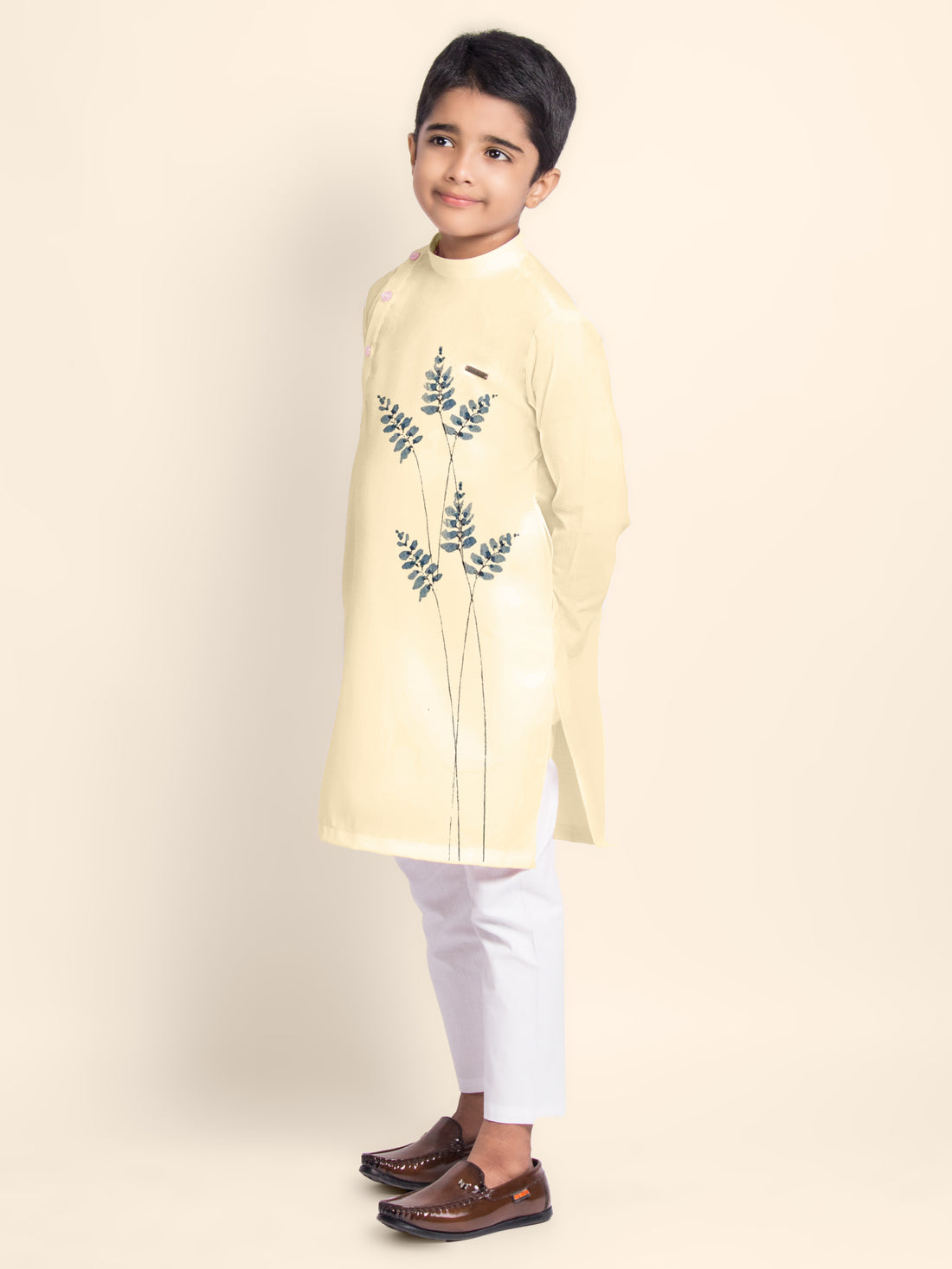 Boys Cream Kurta with Print