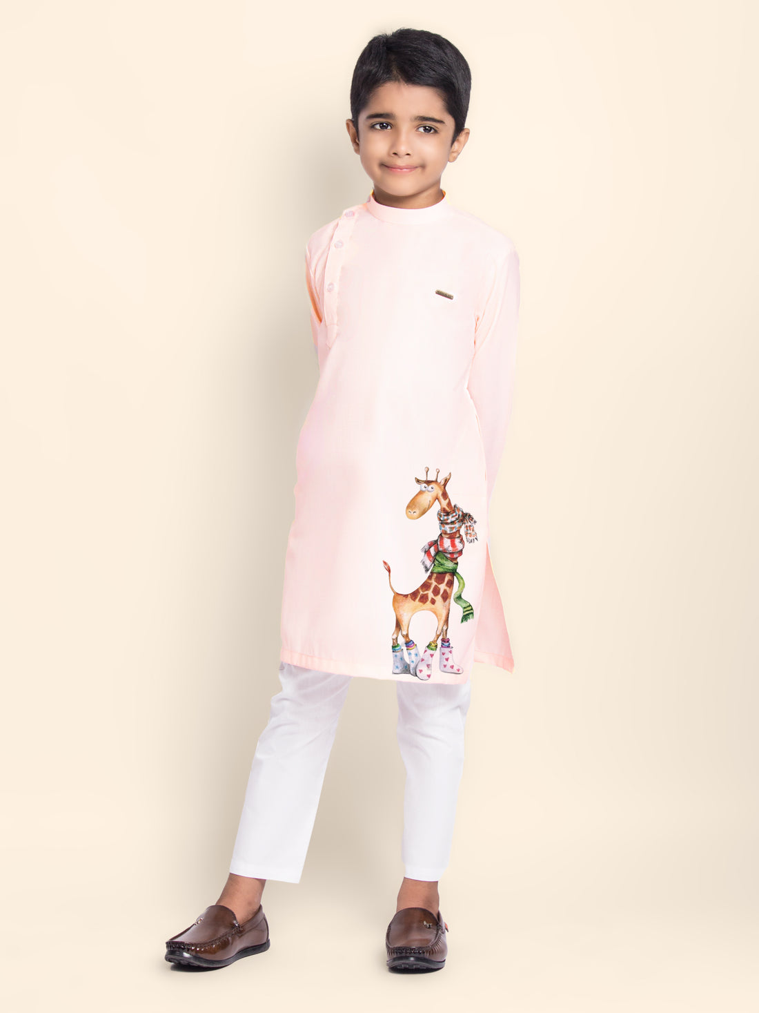 Boys Pink Kurta with Print