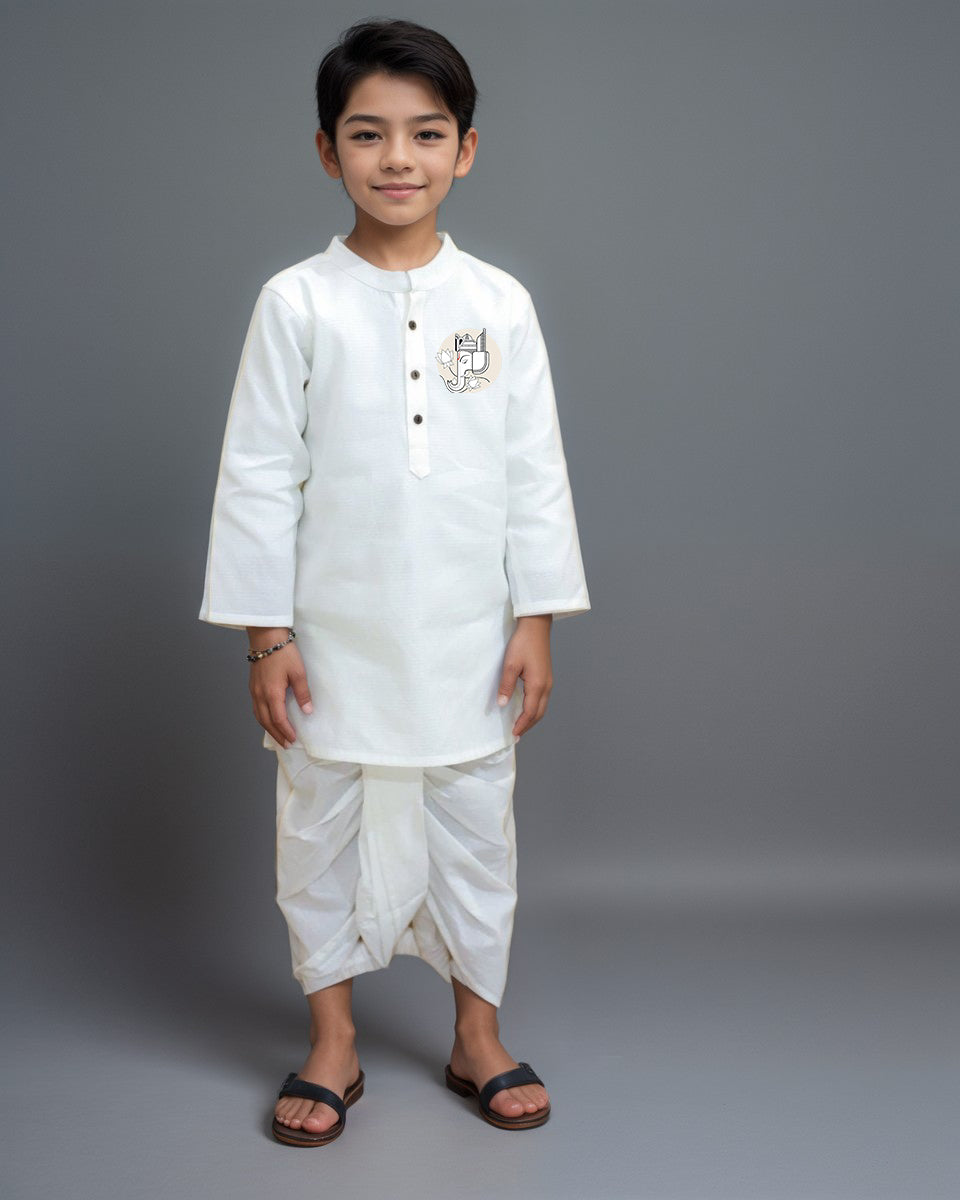 Boys White Cotton Kurta