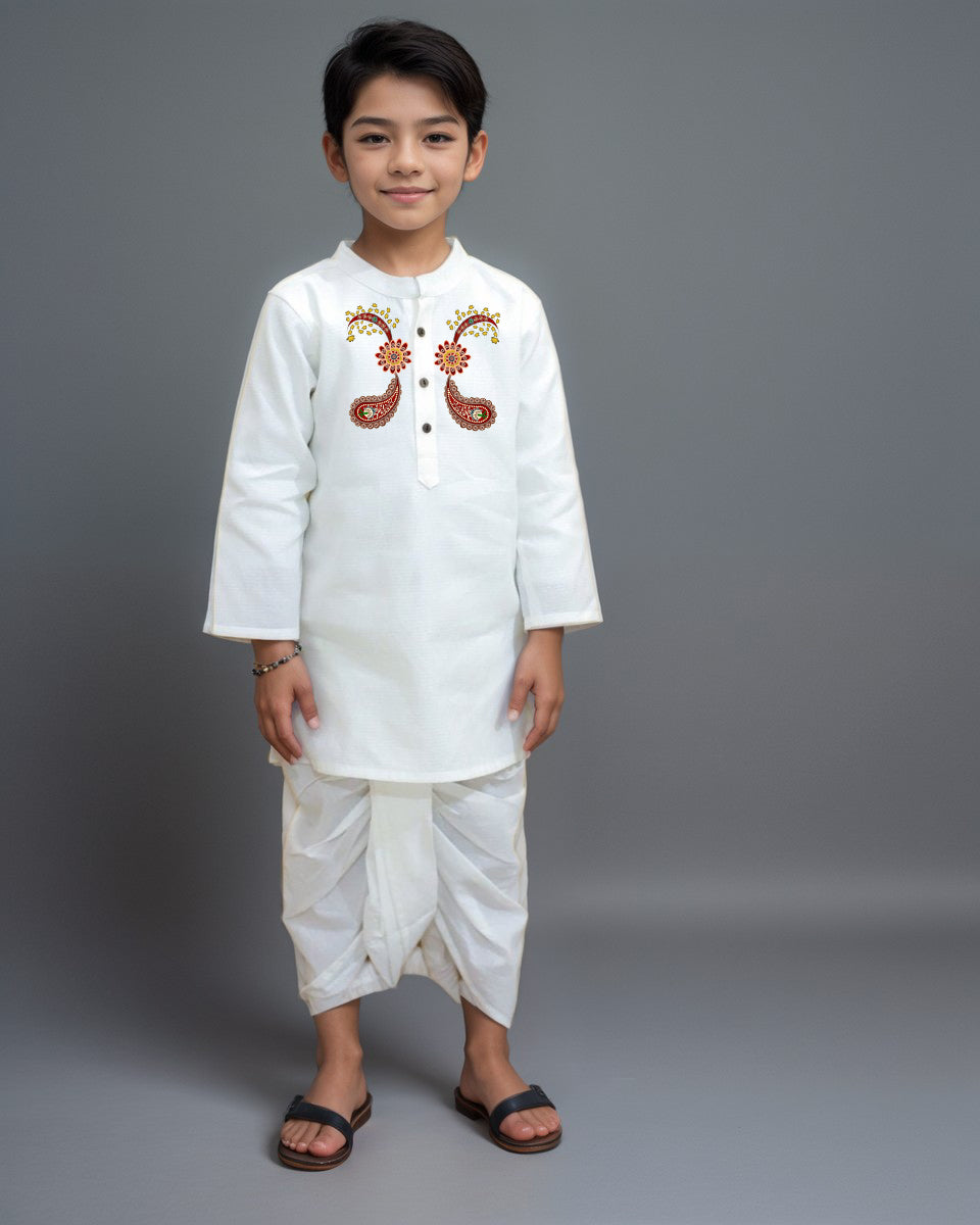 Boys White Cotton Kurta