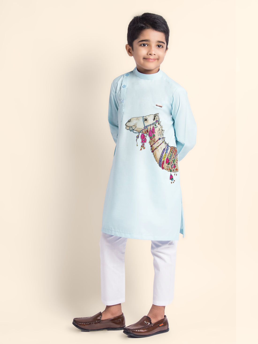 Boys Sky Blue Kurta with Print